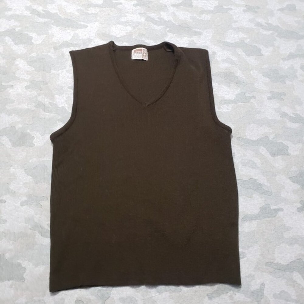Vintage Montgomery Ward Sweater Vest Mens Large Brown V-Neck Sleeveless